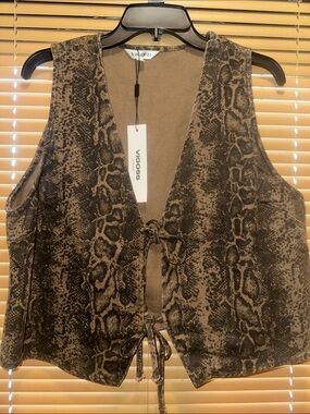 Vigoss Brown Snake-Print Tie-Front Vest